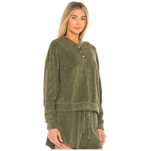 DONNI Terry Henley Sweatshirt Basil - Picture 3 of 6